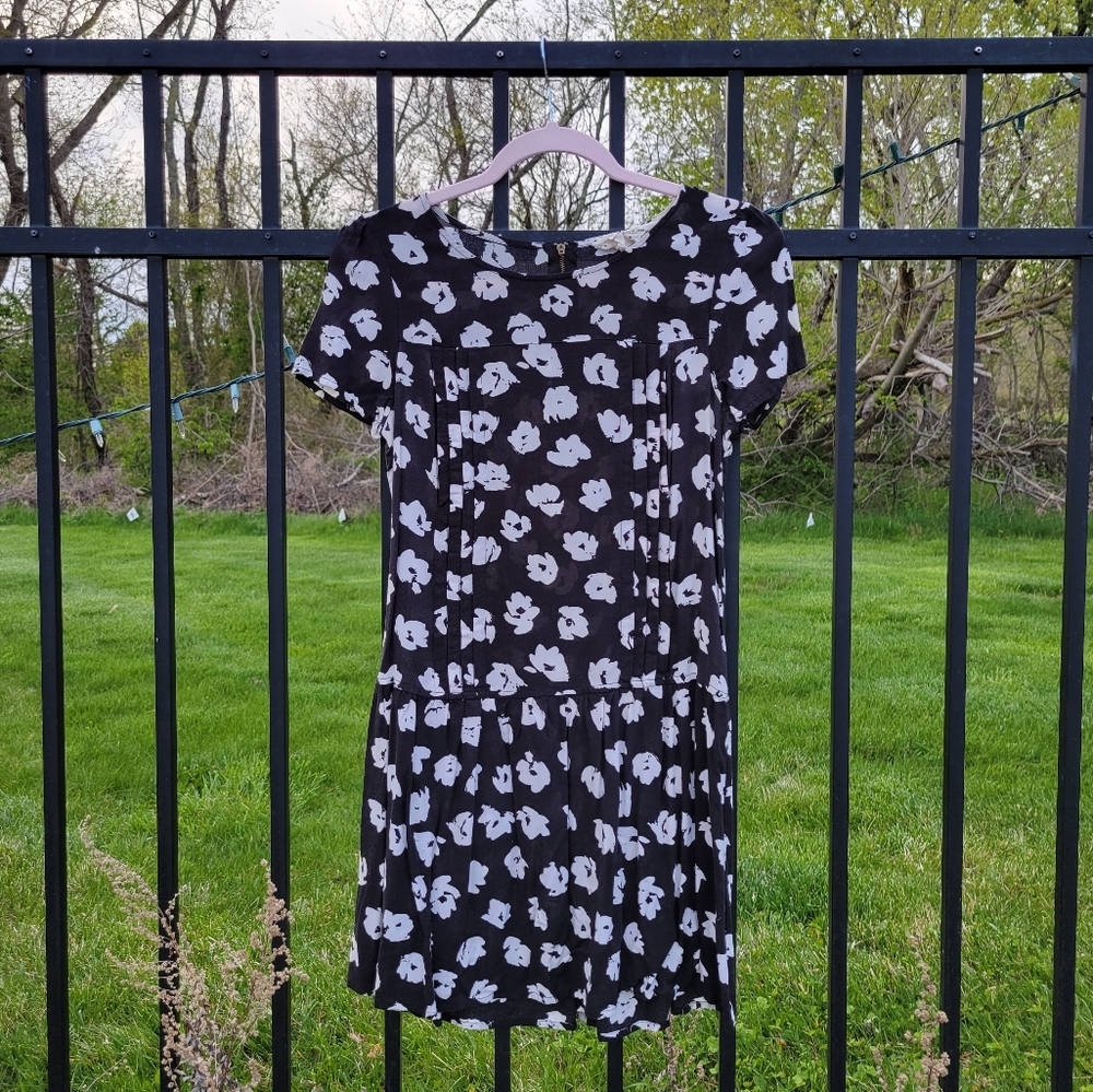 Black and white floral drop waist dress